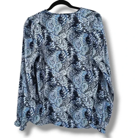 Joie Blouse Floral Print Tie V Neck Long Puff Sleeve Top Ruffle Blue XS - Picture 2 of 11